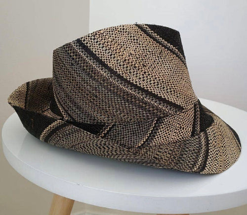 Raffia Straw Fedora Hat: Black