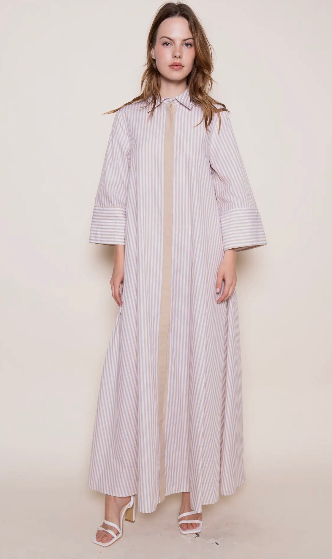 Business Casual Loose Fit Striped
Maxi Shirt