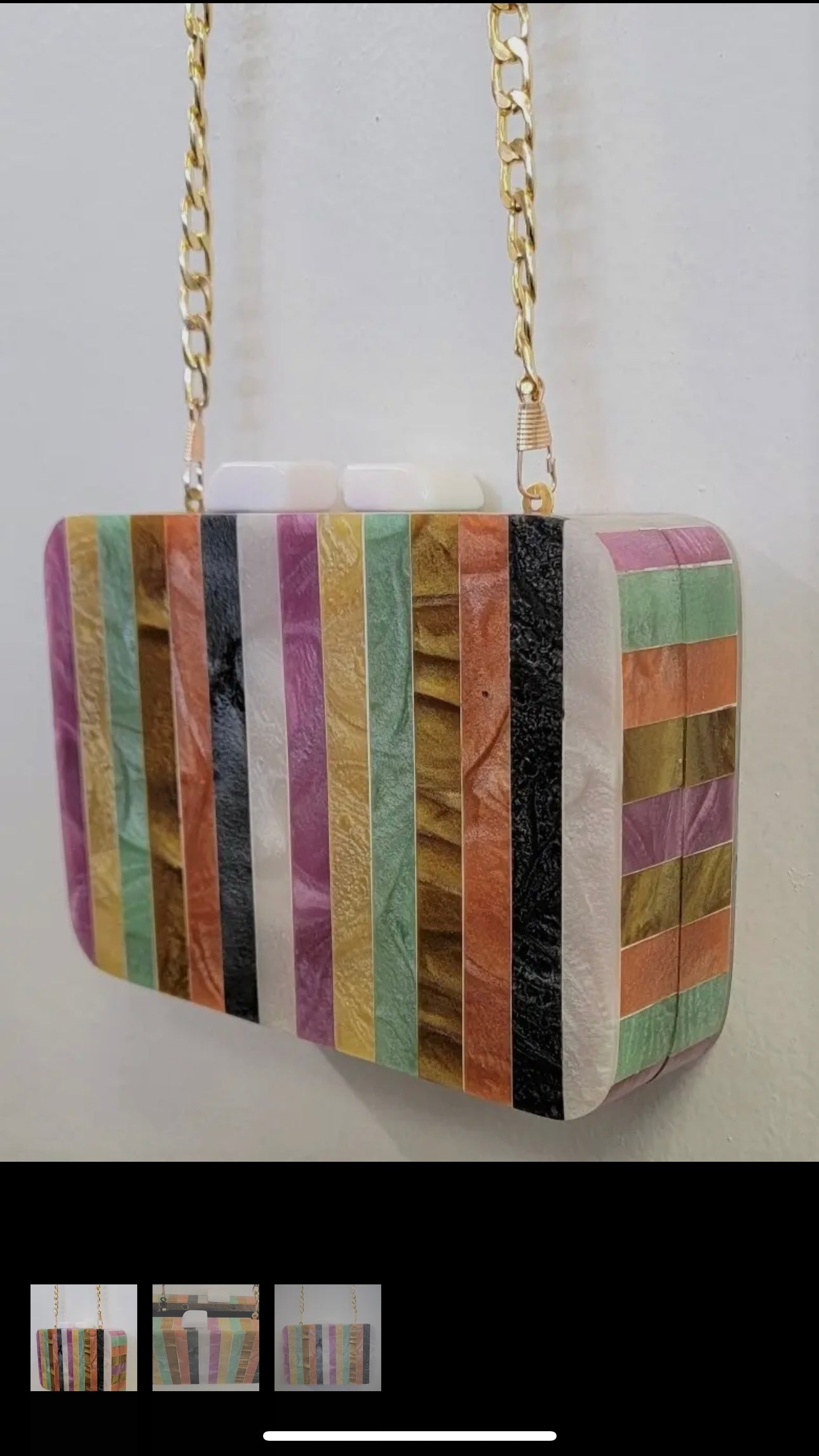 Box Bag Wood/Carylic Rainbow Stripe