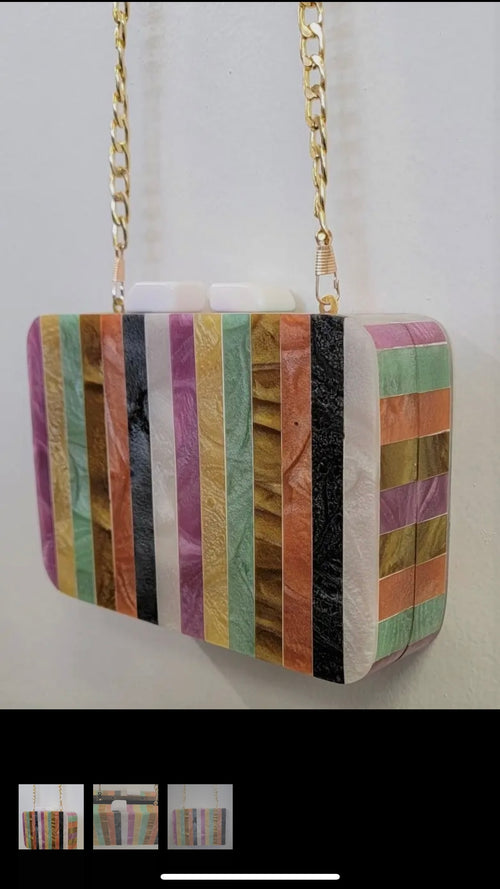 Box Bag Wood/Carylic Rainbow Stripe