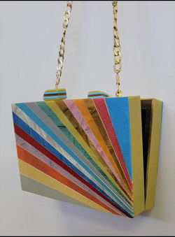 Box Bag Wood Acrylic Inlay Clutch