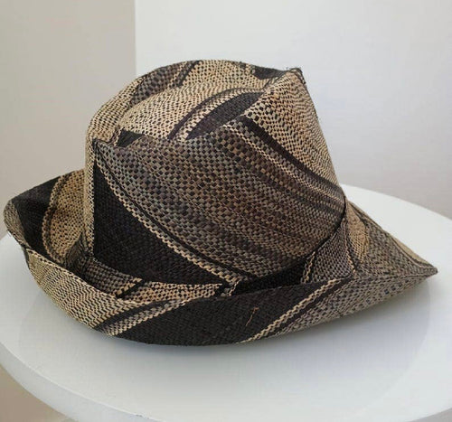 Raffia Straw Fedora Hat: Black