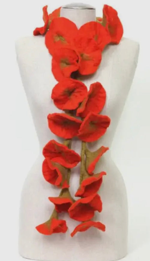 Felted Flower Scarves- Orange/Green