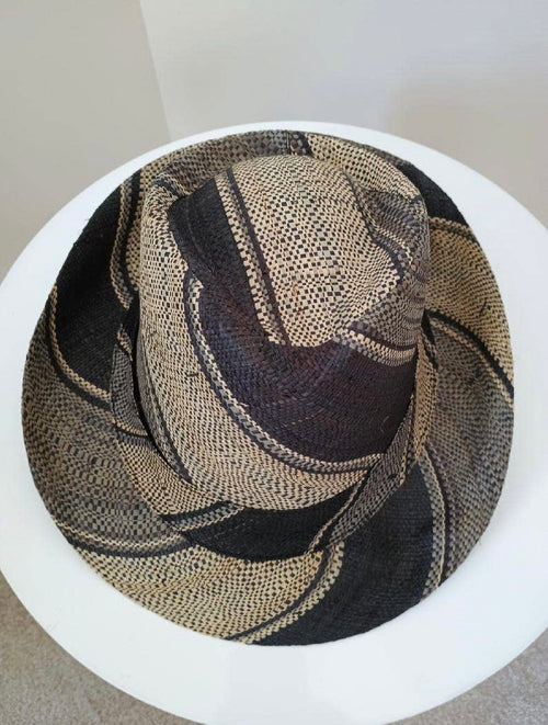 Raffia Straw Fedora Hat: Black