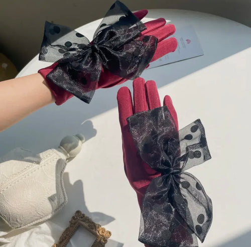 Organza polka dot bow gloves