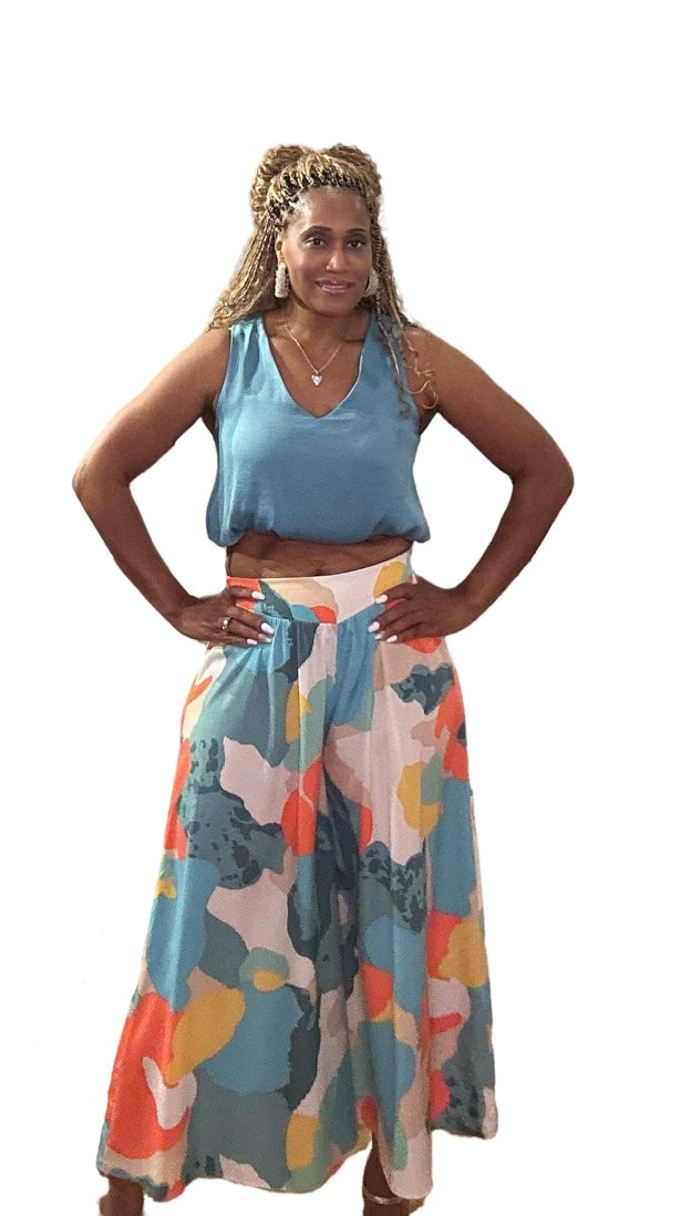 Koi Flower Wide Leg Midi Pants