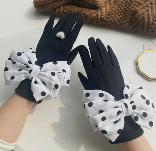 Polka Dot Silk Bow Gloves