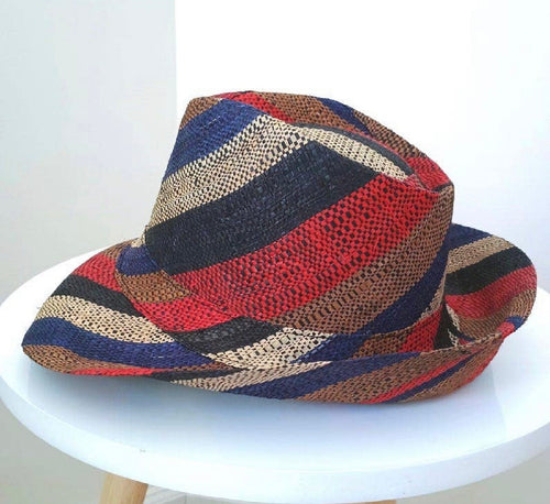 Raffia Straw Fedora Hat: Red