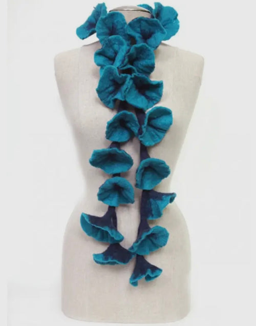 Felted Flower Scarves-Turquoise/ Navy