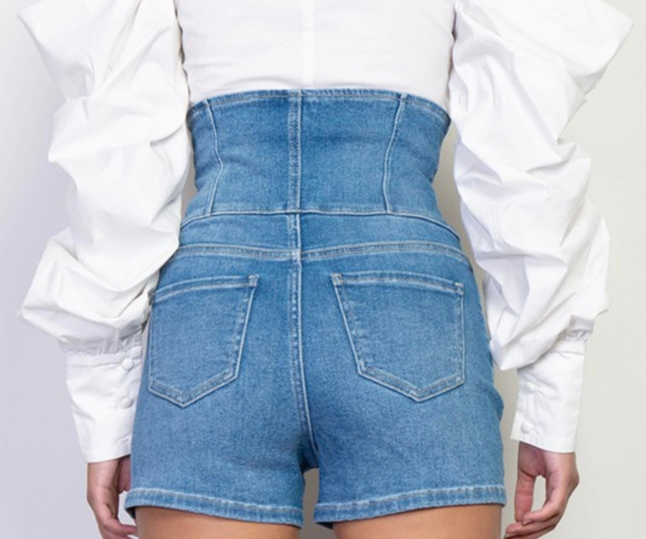 High Rise Distressed Denim Shorts