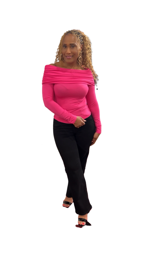 Bodycon Off Shoulder Top in Fuchsia