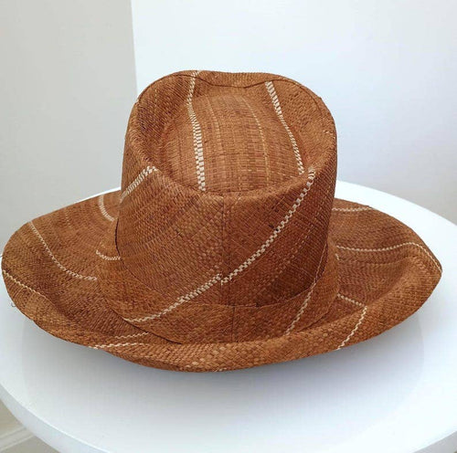 Raffia Straw Fedora Hat: Brown
