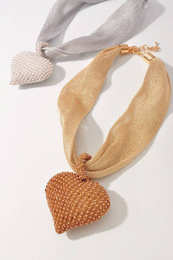Fabric Heart Necklace: Gold