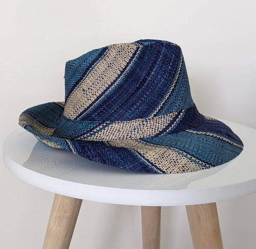 Raffia Straw Fedora: Blue