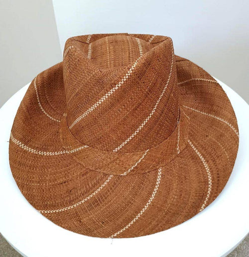 Raffia Straw Fedora Hat: Brown
