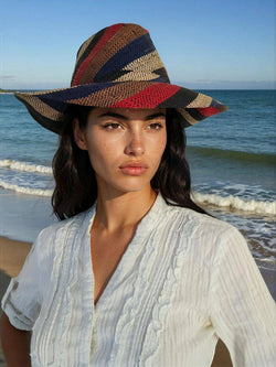 Raffia Straw Fedora Hat: Red
