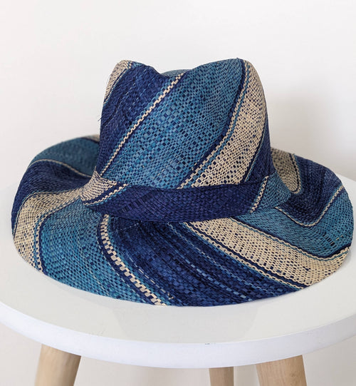 Raffia Straw Fedora: Blue