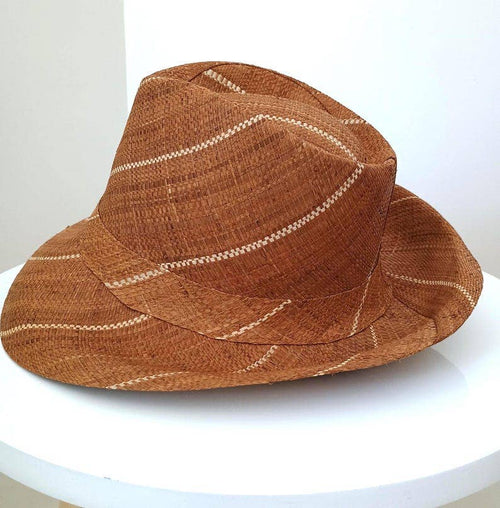 Raffia Straw Fedora Hat: Brown