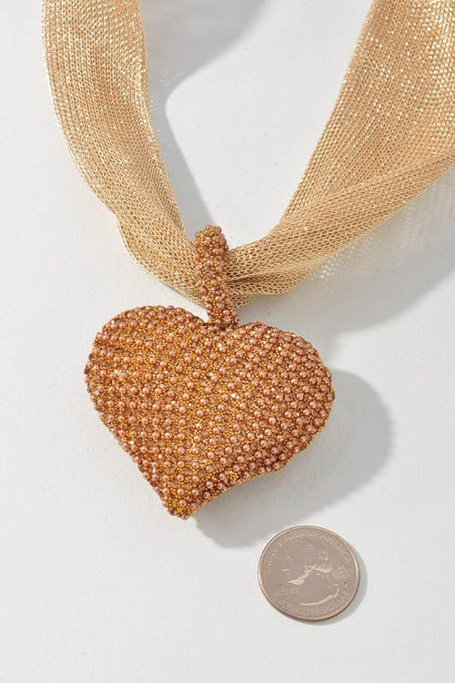 Fabric Heart Necklace: Gold