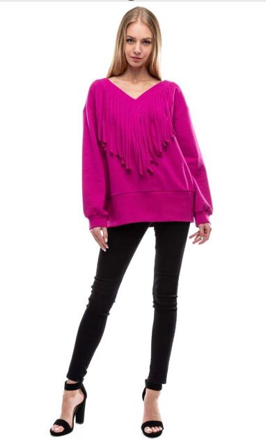 Deep v-neck fringe top