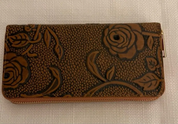 Rose embossed camel colored wallet